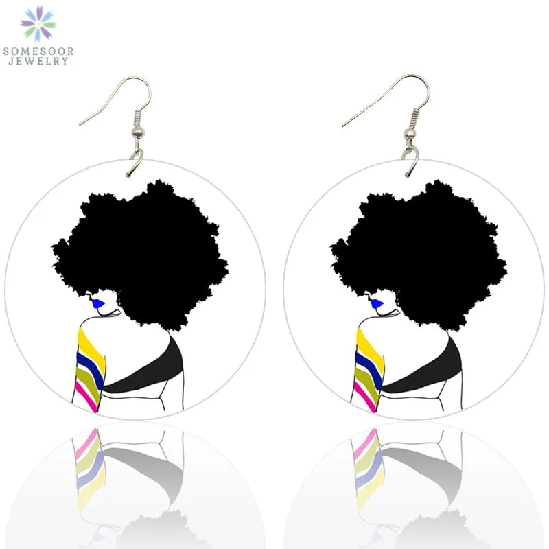 SOMESOOR Afro Natural Hair Painted Wood Drop Earrings