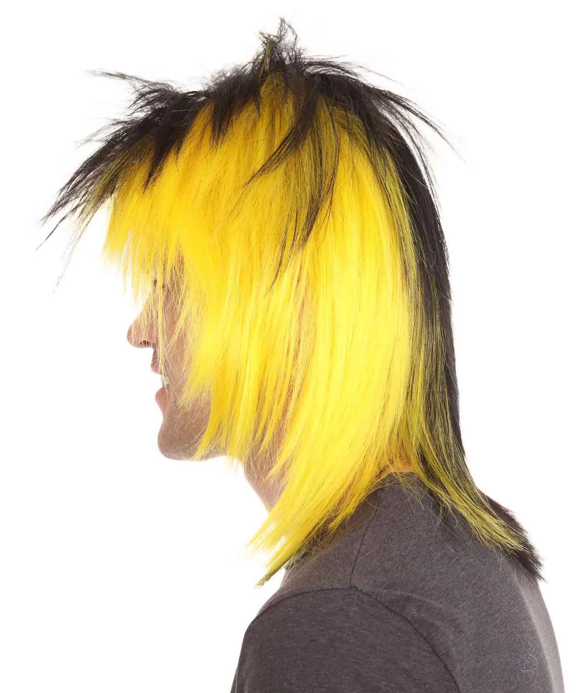 Sport Party 80's Mens Mullet Wig | Red Yellow Black Wig | Premium Breathable Capless Cap