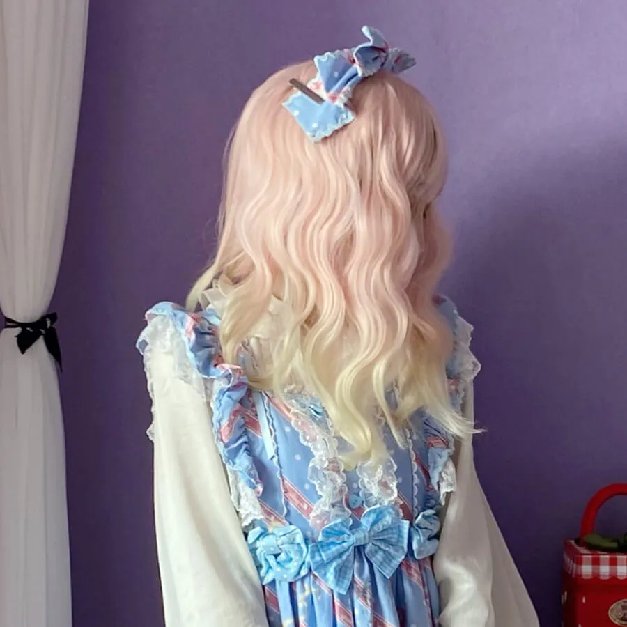 Sweet Air Bangs Pink Blond Wool-Curly Hair Wig