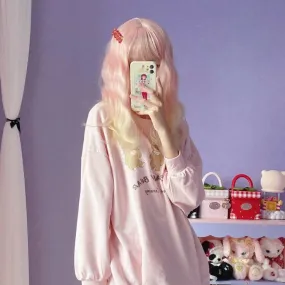 Sweet Air Bangs Pink Blond Wool-Curly Hair Wig
