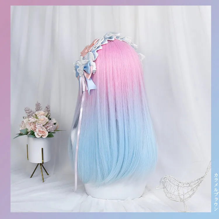 Sweet Macaron Pink Blue Gradient Straight Wig