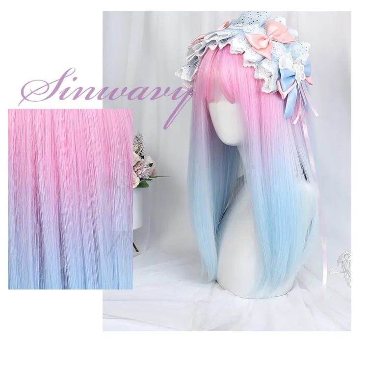 Sweet Macaron Pink Blue Gradient Straight Wig