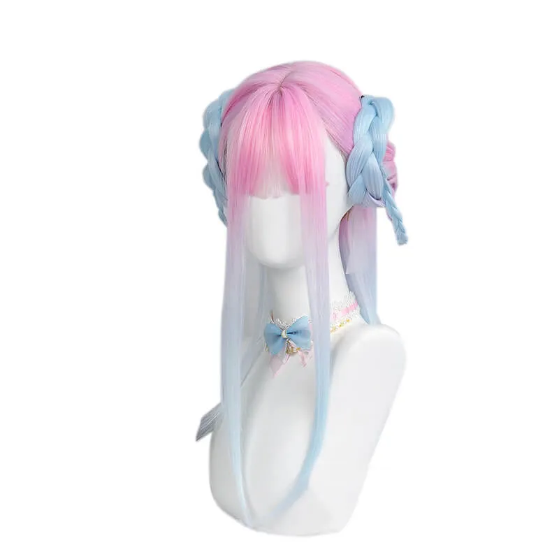 Sweet Macaron Pink Blue Gradient Straight Wig