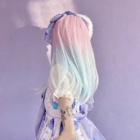 Sweet Macaron Pink Blue Gradient Straight Wig