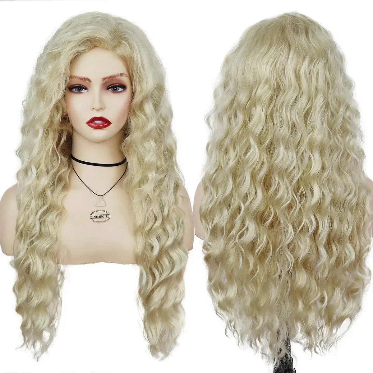 Synthetic Hair Long Curly Wavy Wigs for White Women Blonde Carnival Wig Natural Wave Cosplay Princess Halloween Costume Wig 26"