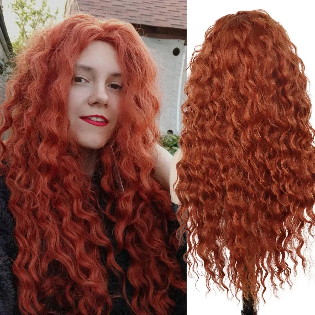Synthetic Hair Long Curly Wavy Wigs for White Women Blonde Carnival Wig Natural Wave Cosplay Princess Halloween Costume Wig 26"