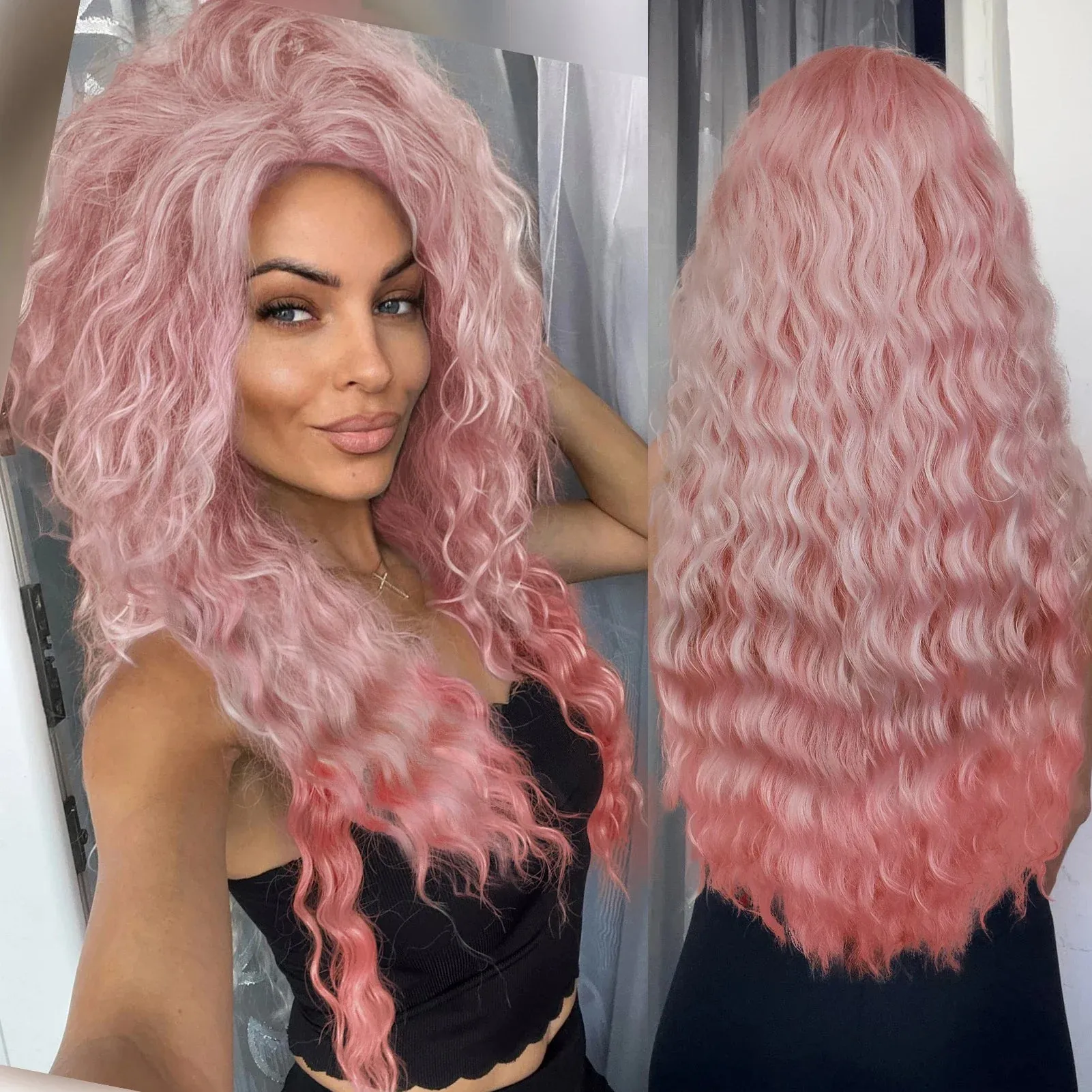 Synthetic Long Curly Wigs for White Women Ash Blonde Wig Natural Large Volume Wig Fluffy Hairstyle Costume Wedding Wig
