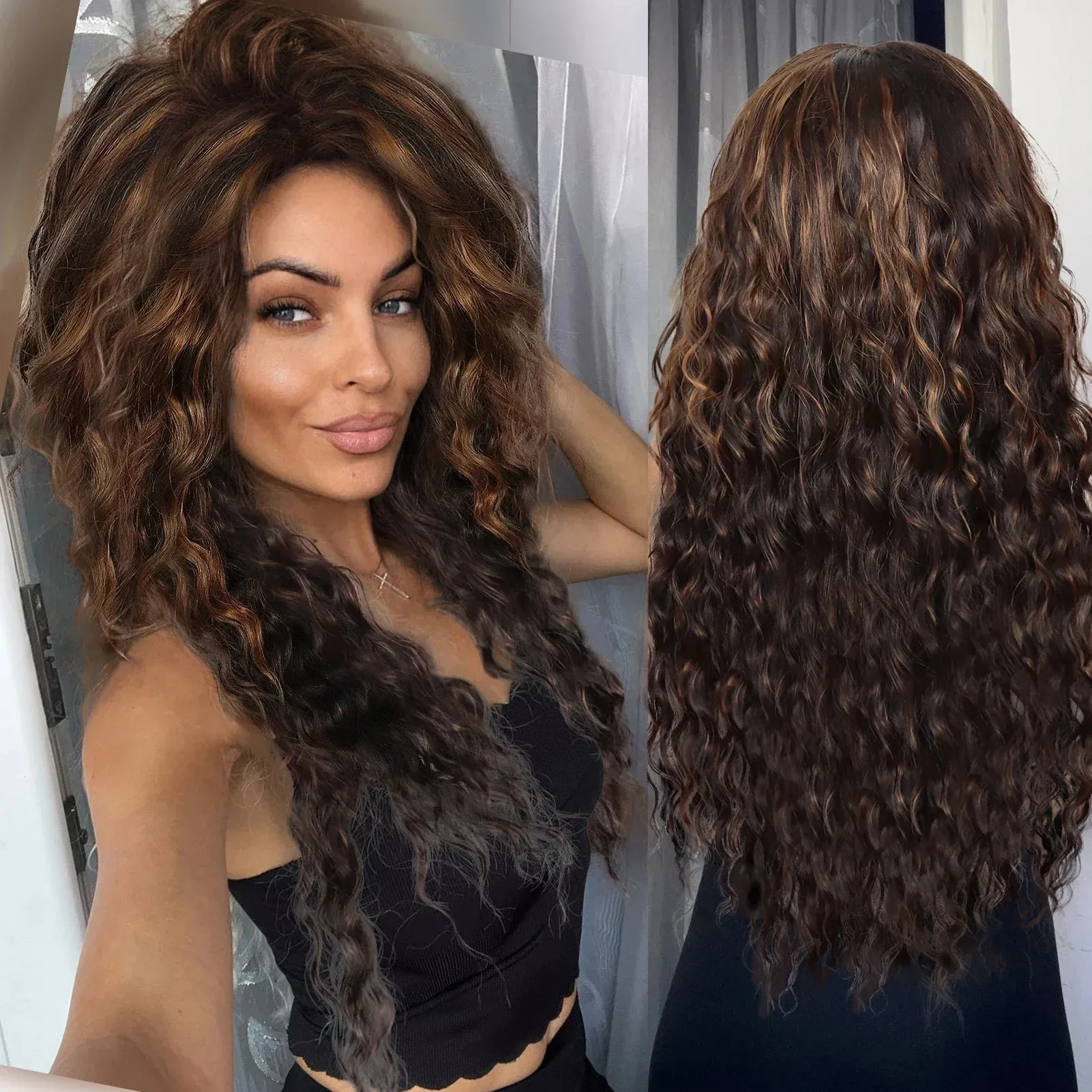 Synthetic Long Curly Wigs for White Women Ash Blonde Wig Natural Large Volume Wig Fluffy Hairstyle Costume Wedding Wig