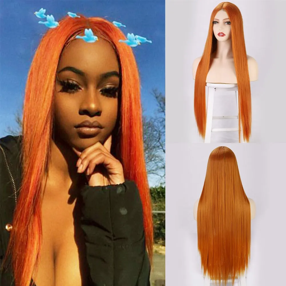 Synthetic Wig Long Straight Wig  Cosplay Wig Orange Ginger Color Heat Resistant Wigs For Women