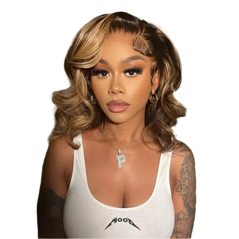TEEK - Highlight Body Wave Short Bob Human Lace Frontal Wig