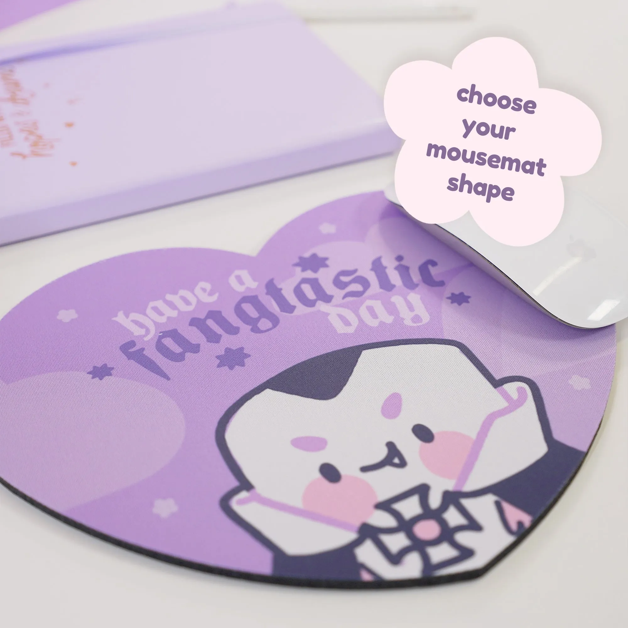 Vampire Marshie Kawaii Halloween Mouse Pad | Gothic Purple Desk Decor | “Have a Fangtastic Day” Spooky Cute Mat