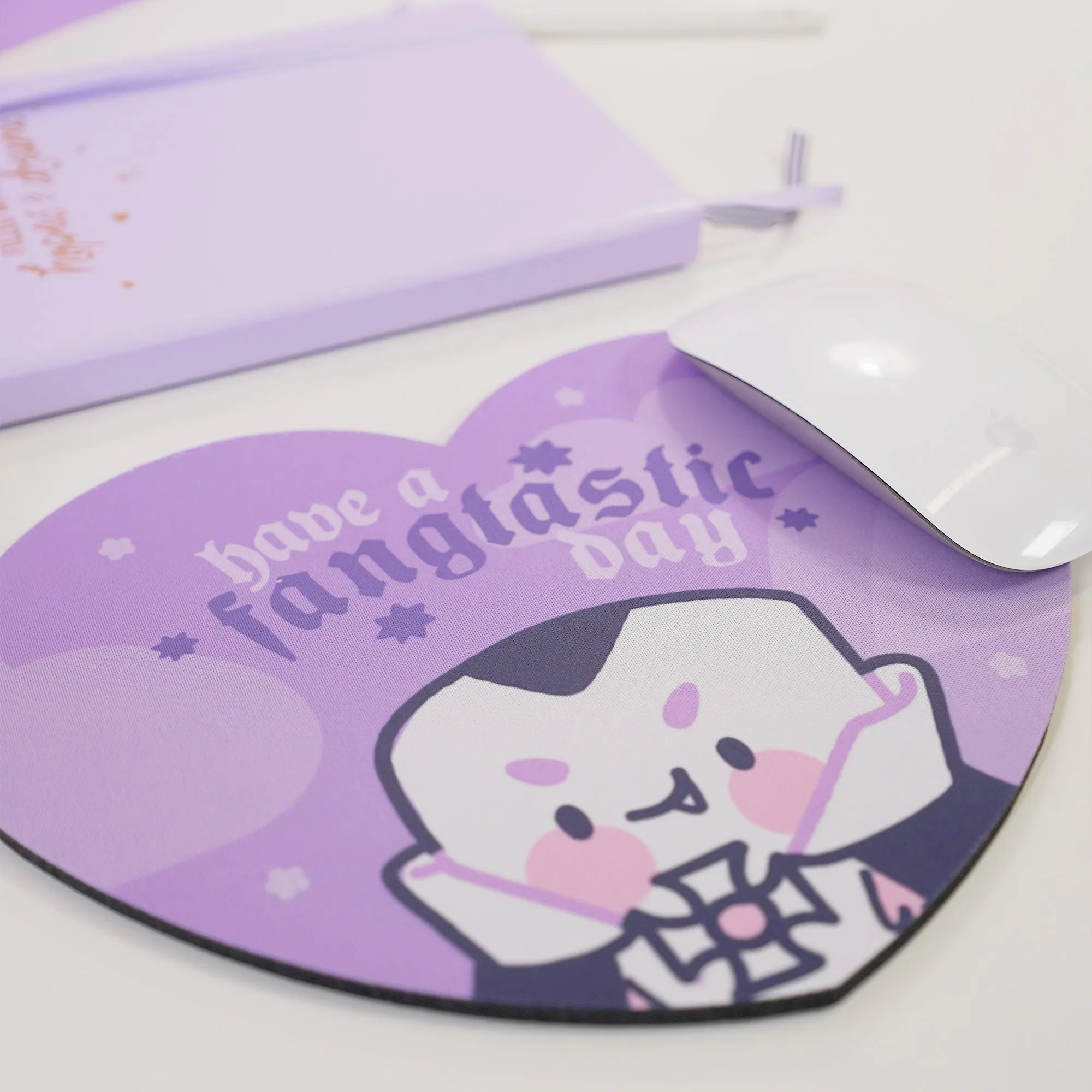 Vampire Marshie Kawaii Halloween Mouse Pad | Gothic Purple Desk Decor | “Have a Fangtastic Day” Spooky Cute Mat