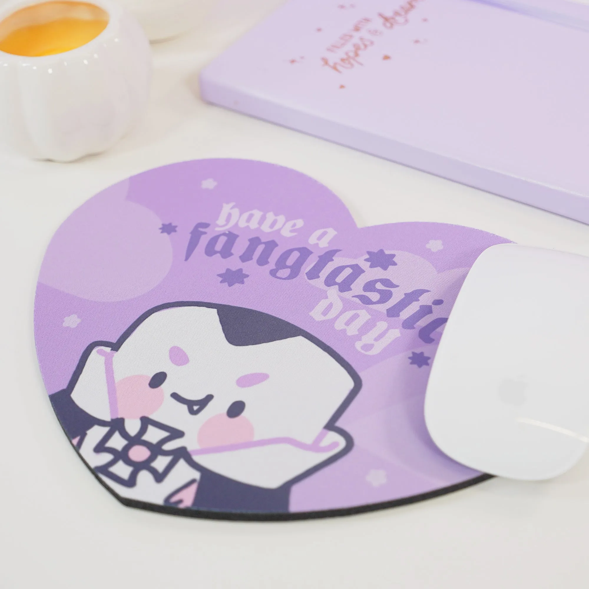 Vampire Marshie Kawaii Halloween Mouse Pad | Gothic Purple Desk Decor | “Have a Fangtastic Day” Spooky Cute Mat