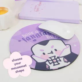 Vampire Marshie Kawaii Halloween Mouse Pad | Gothic Purple Desk Decor | “Have a Fangtastic Day” Spooky Cute Mat