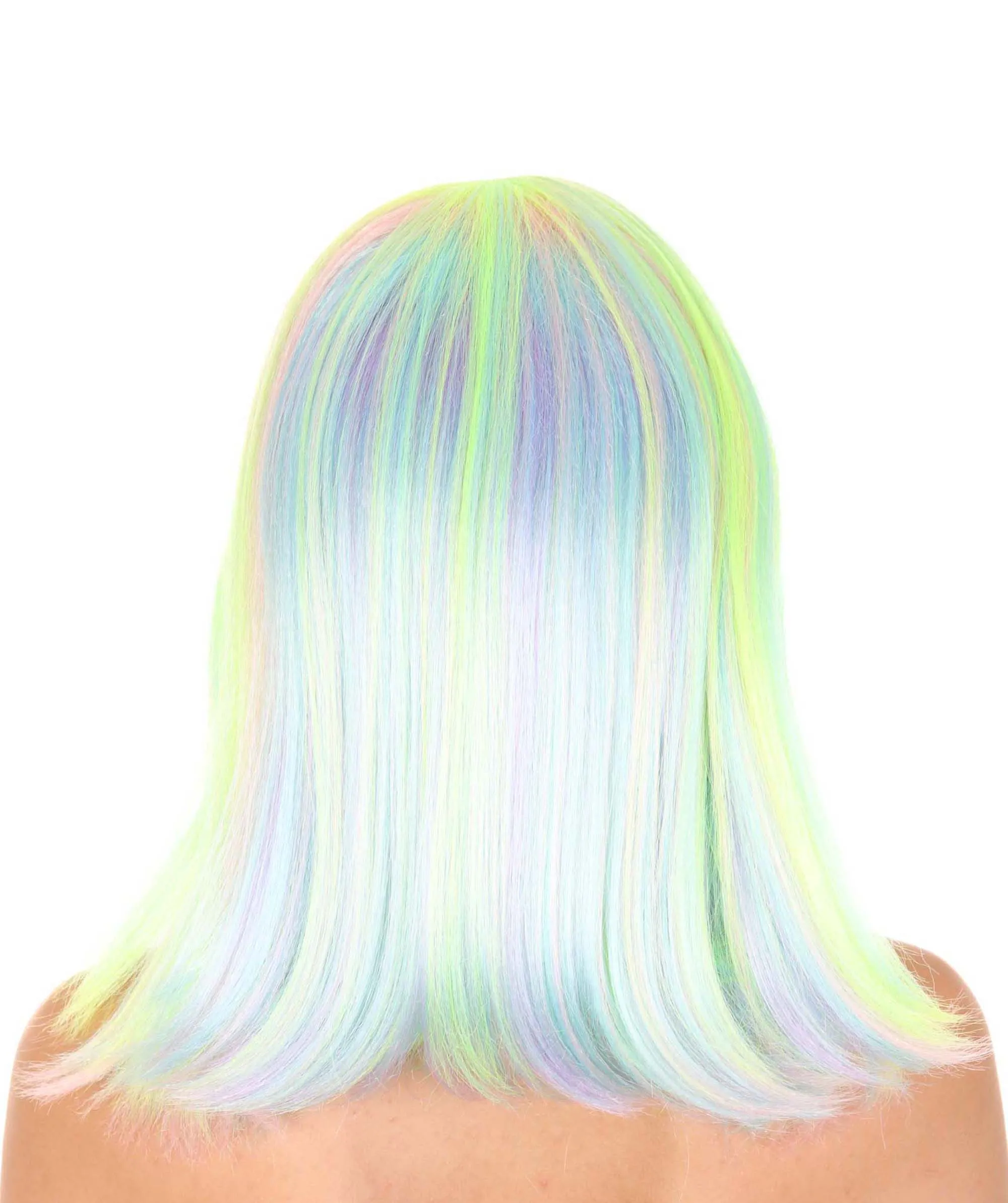 Womens Bob Wig | Medium Green Yellow Party Ready Fancy Cosplay Halloween Wig | Premium Breathable Capless Cap