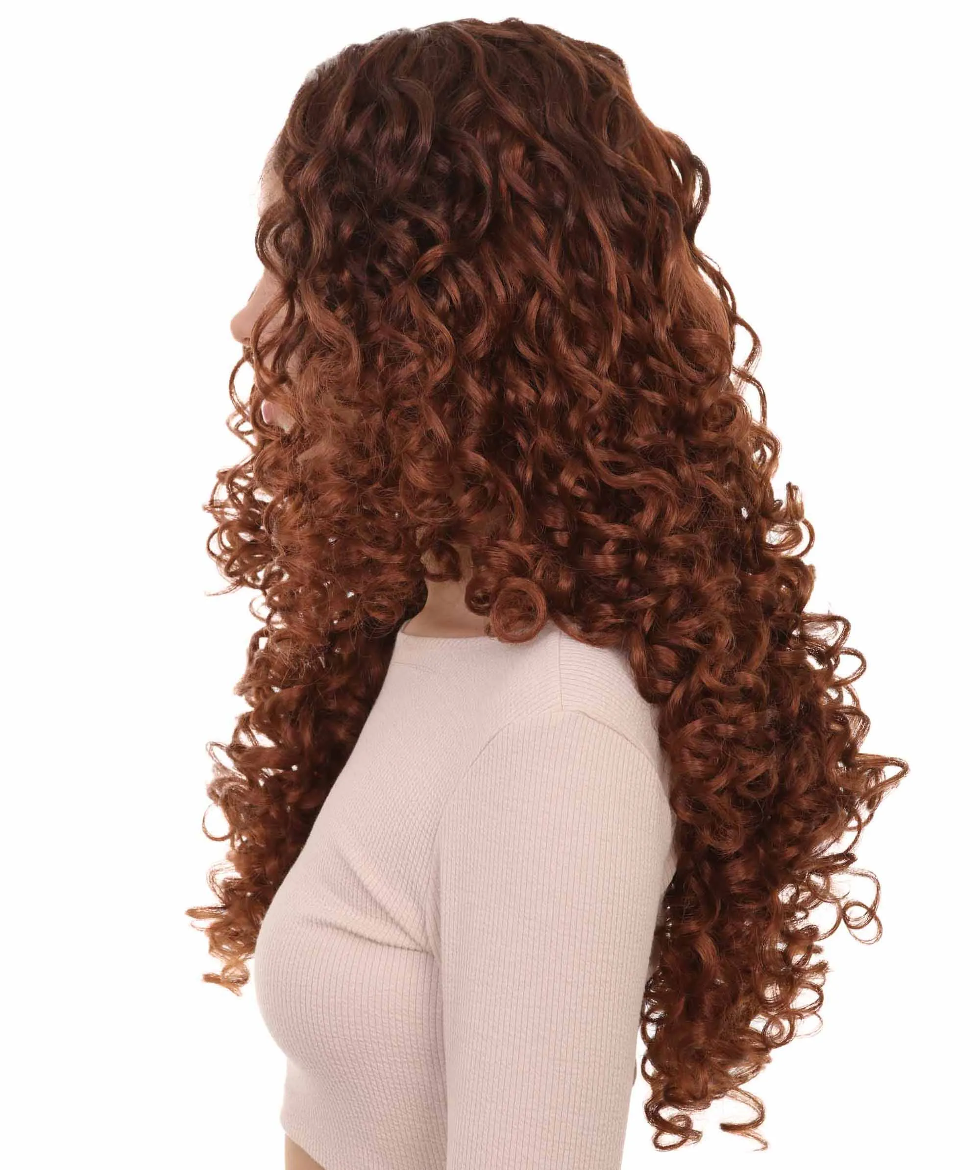 Womens Brown Long Curly Wig  Song Contest 2018 | Celebrity Wigs | Premium Breathable Capless Cap