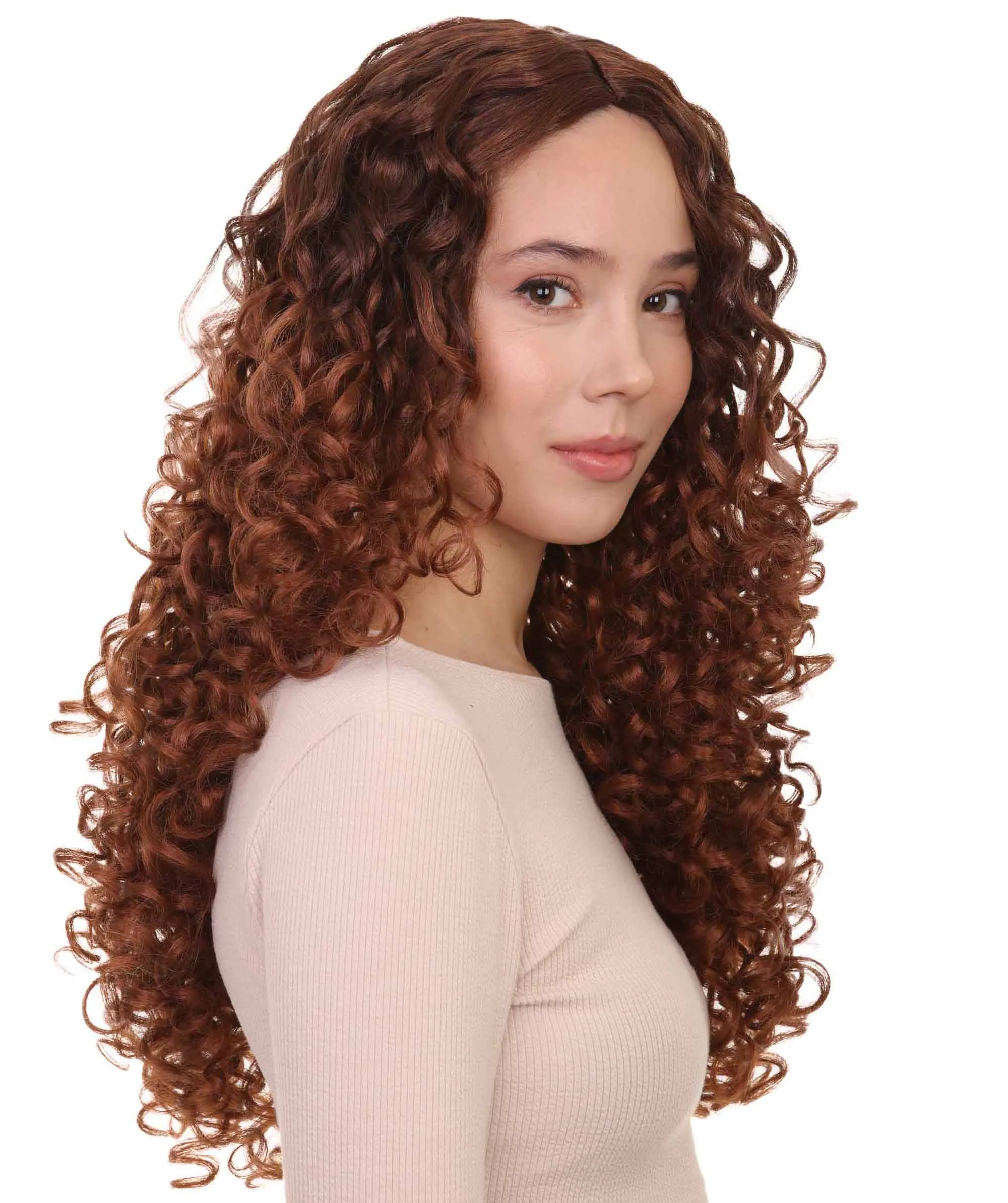 Womens Brown Long Curly Wig  Song Contest 2018 | Celebrity Wigs | Premium Breathable Capless Cap