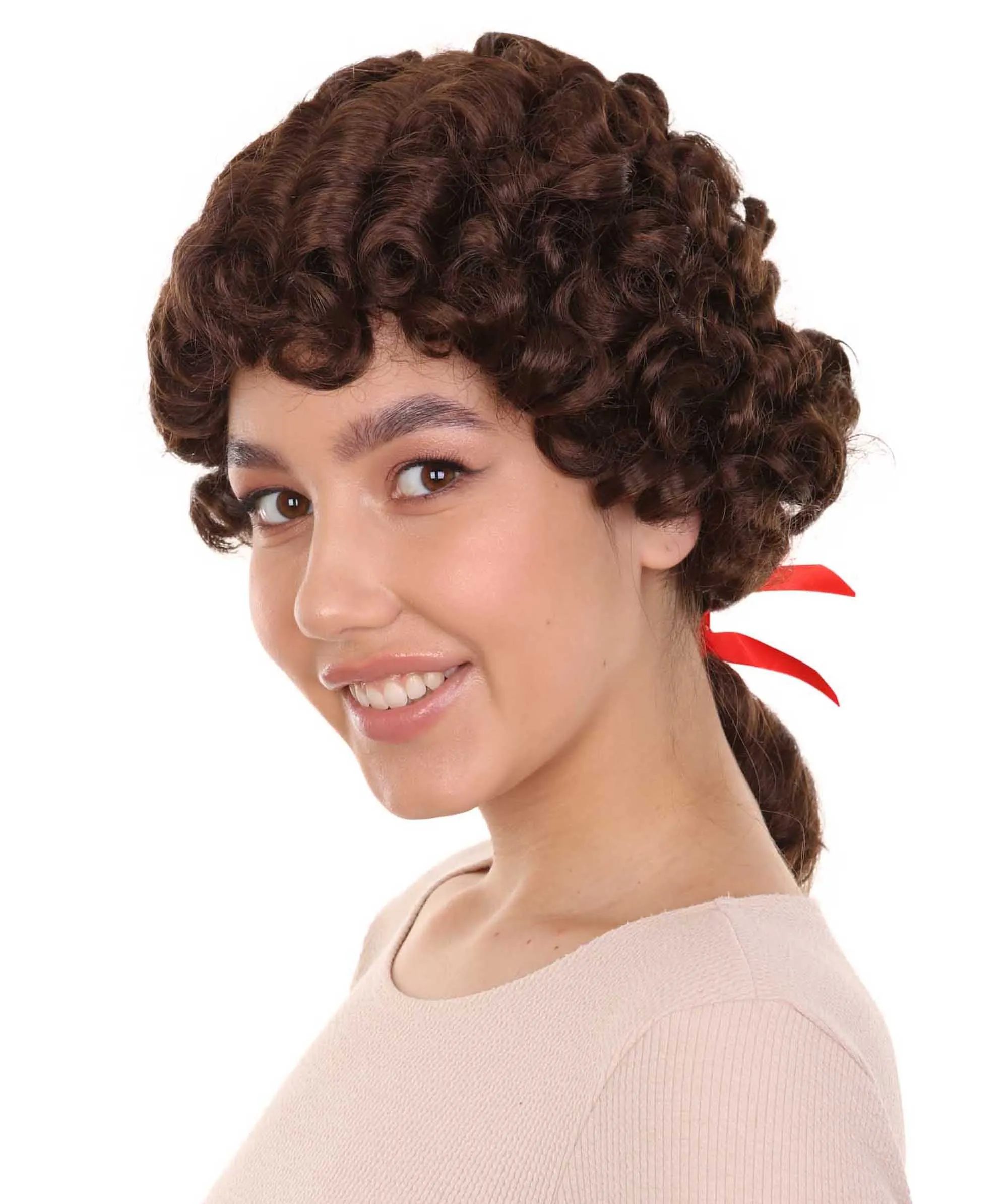 Women's Colonial Lady Curly Black Historical Wig | Premium Breathable Capless Cap