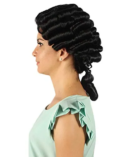 Women's Colonial Lady Curly Black Historical Wig | Premium Breathable Capless Cap