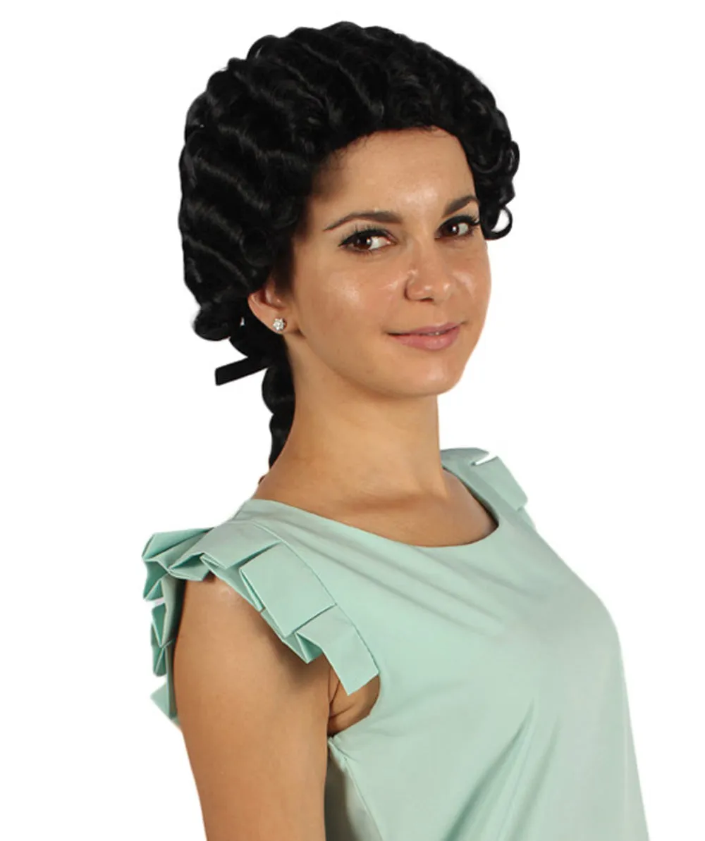 Women's Colonial Lady Curly Black Historical Wig | Premium Breathable Capless Cap
