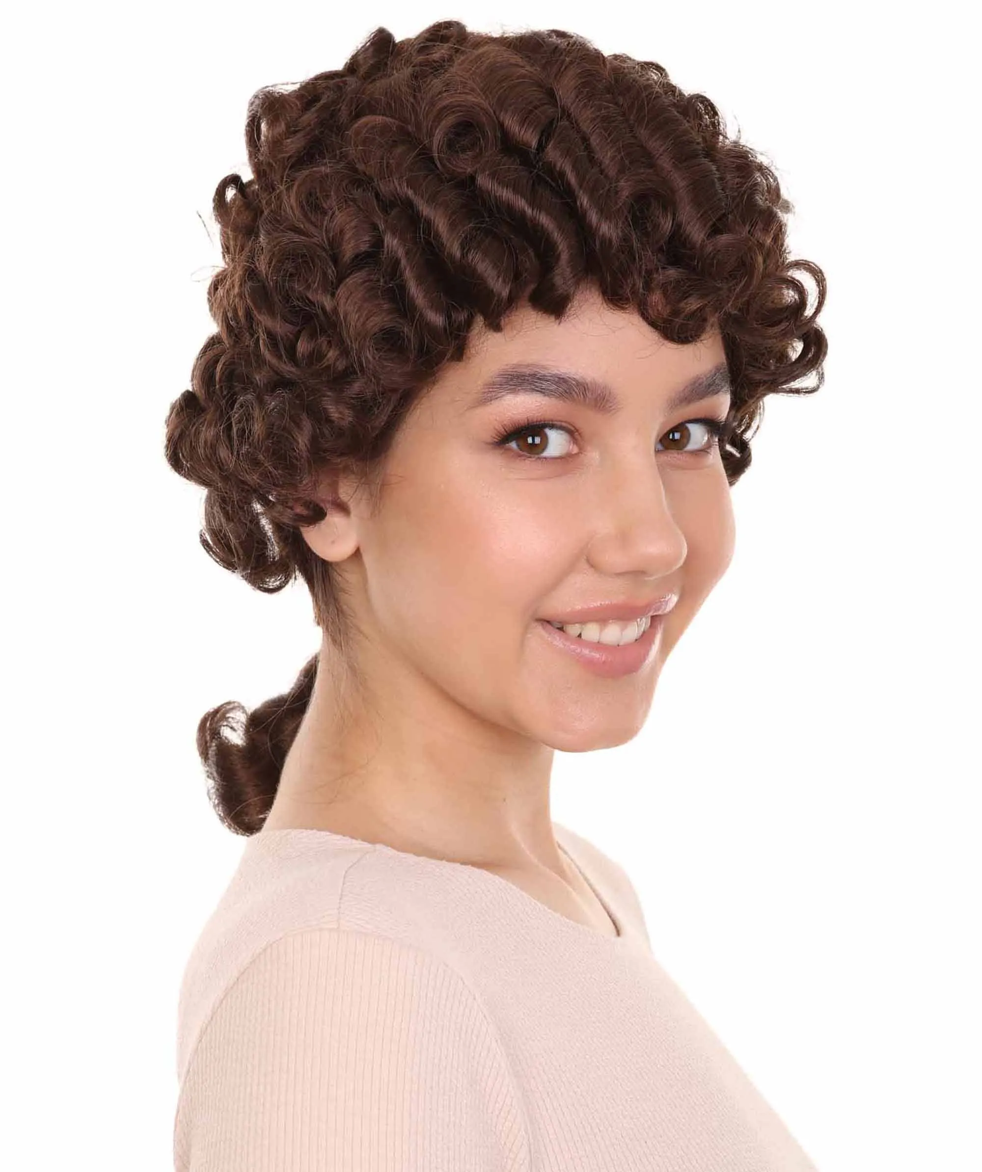 Women's Colonial Lady Curly Black Historical Wig | Premium Breathable Capless Cap