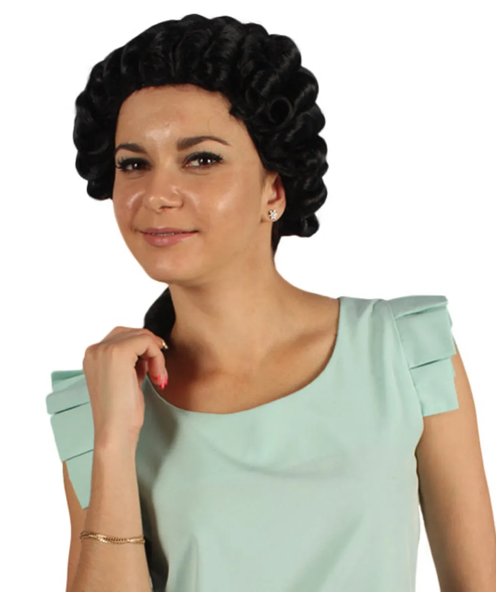 Women's Colonial Lady Curly Black Historical Wig | Premium Breathable Capless Cap