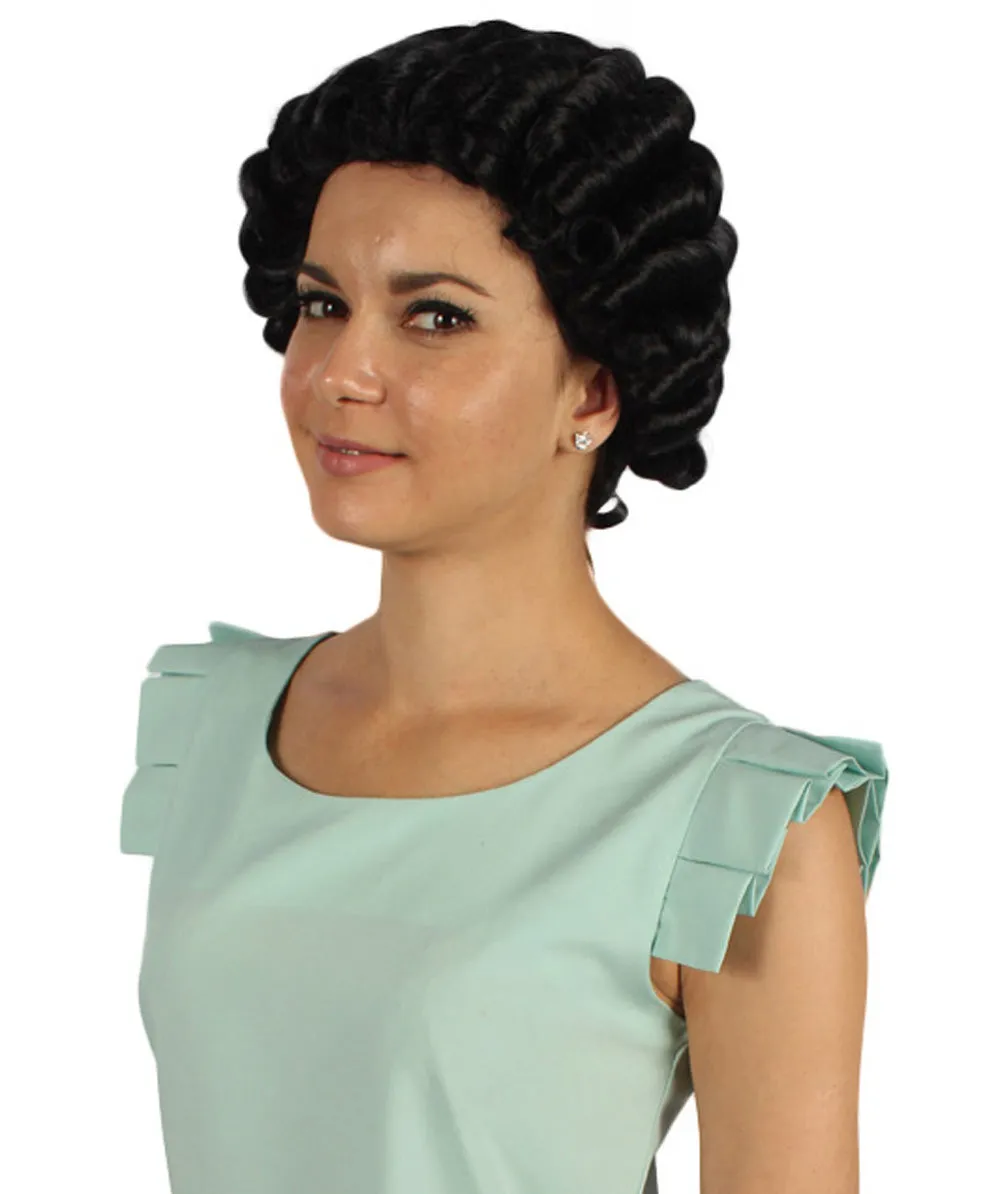 Women's Colonial Lady Curly Black Historical Wig | Premium Breathable Capless Cap
