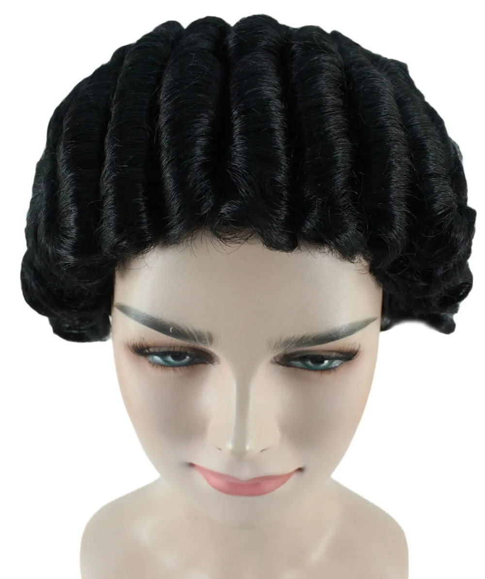 Women's Colonial Lady Curly Black Historical Wig | Premium Breathable Capless Cap