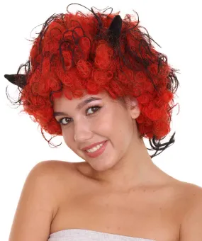 Women's Devil Wig with Horns | Jumbo Super Size Afro Almost Red Halloween Wigs | Premium Breathable Capless Cap