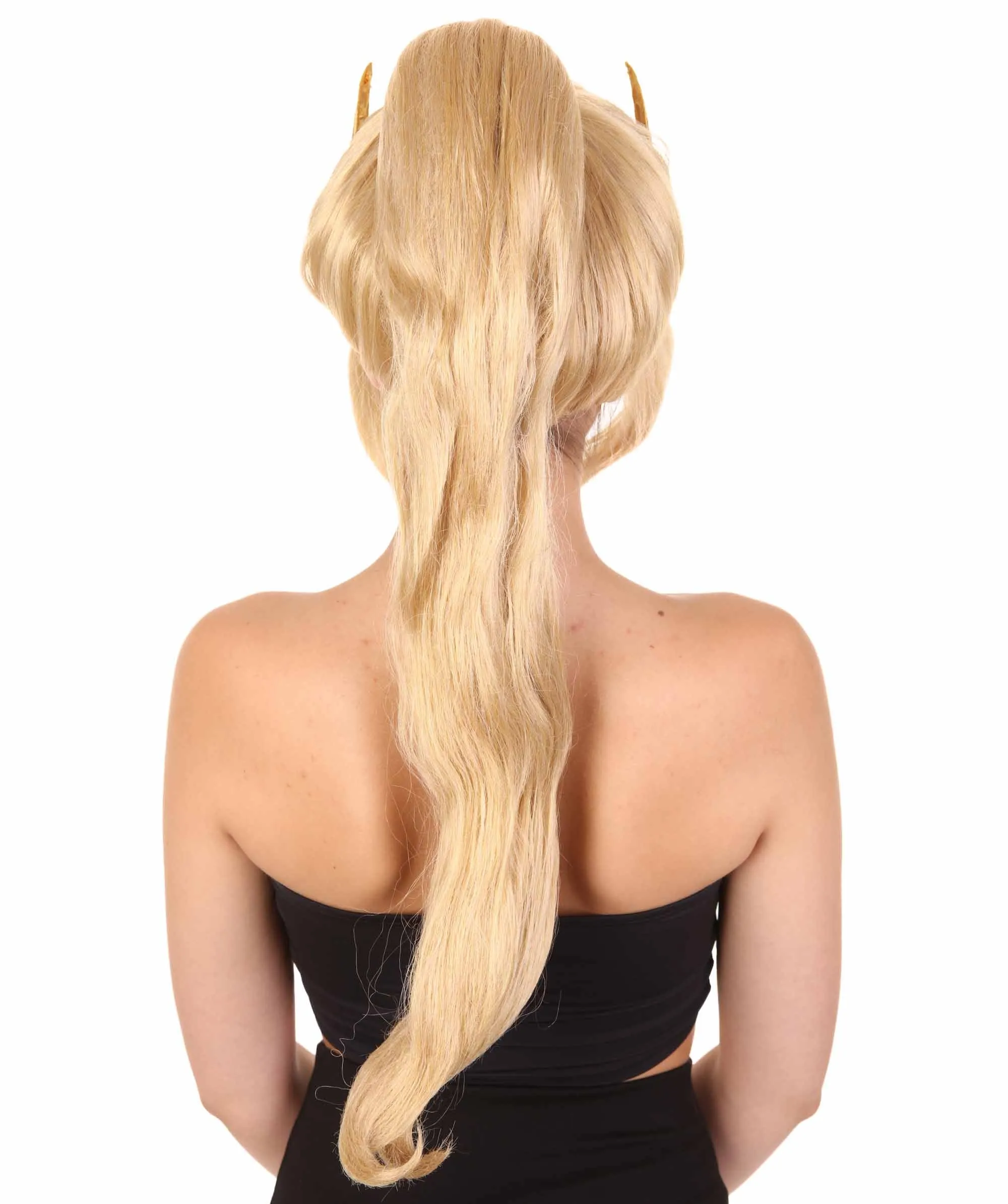 Womens Fantasy Comic Cosplay Ponytail Wig , Gold TV/Movie Wigs , Premium Breathable Capless Cap