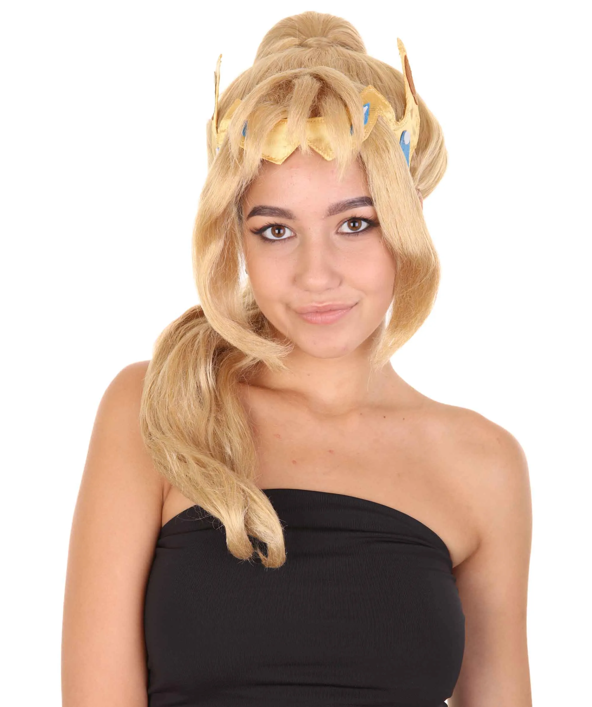 Womens Fantasy Comic Cosplay Ponytail Wig , Gold TV/Movie Wigs , Premium Breathable Capless Cap
