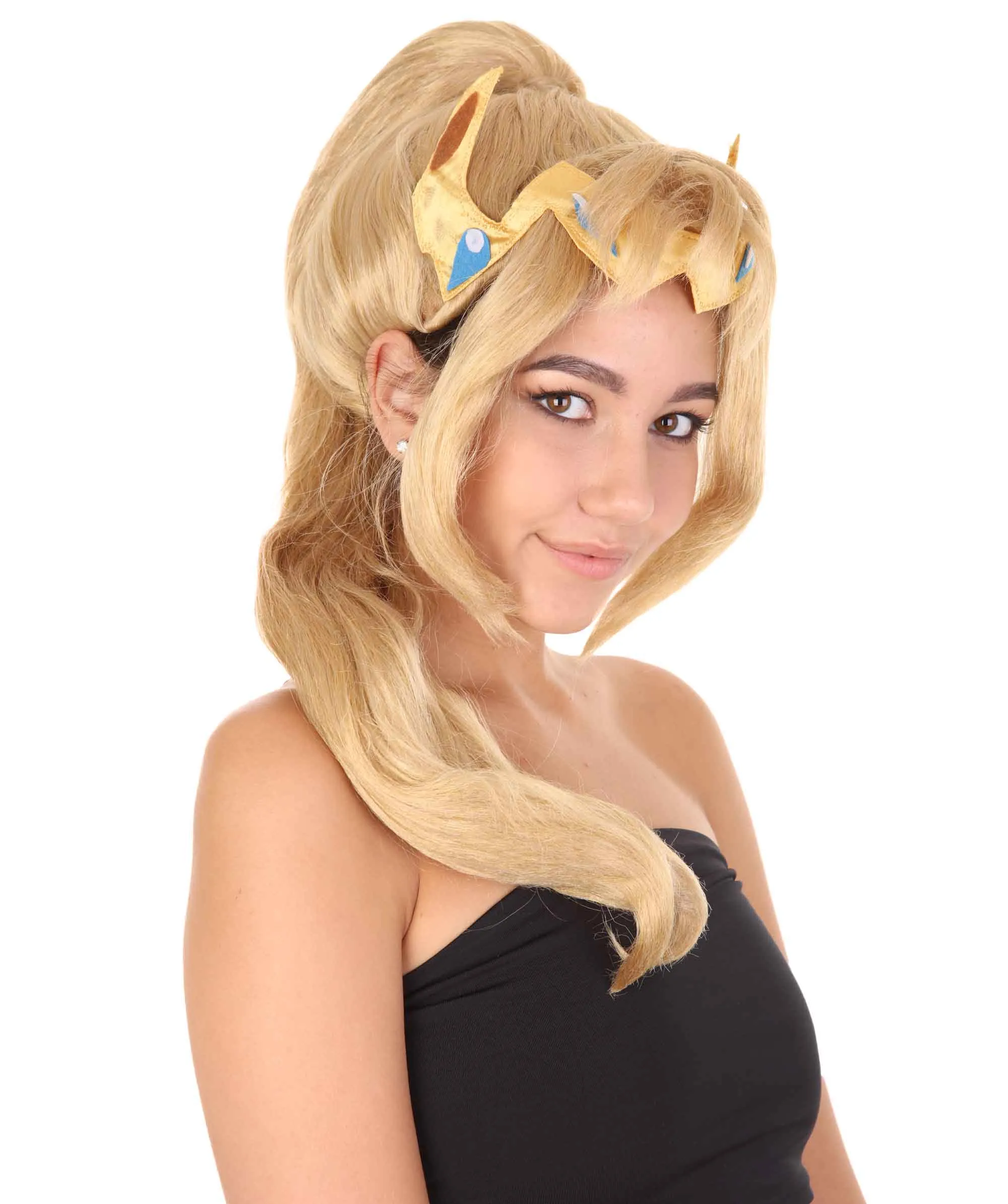 Womens Fantasy Comic Cosplay Ponytail Wig , Gold TV/Movie Wigs , Premium Breathable Capless Cap