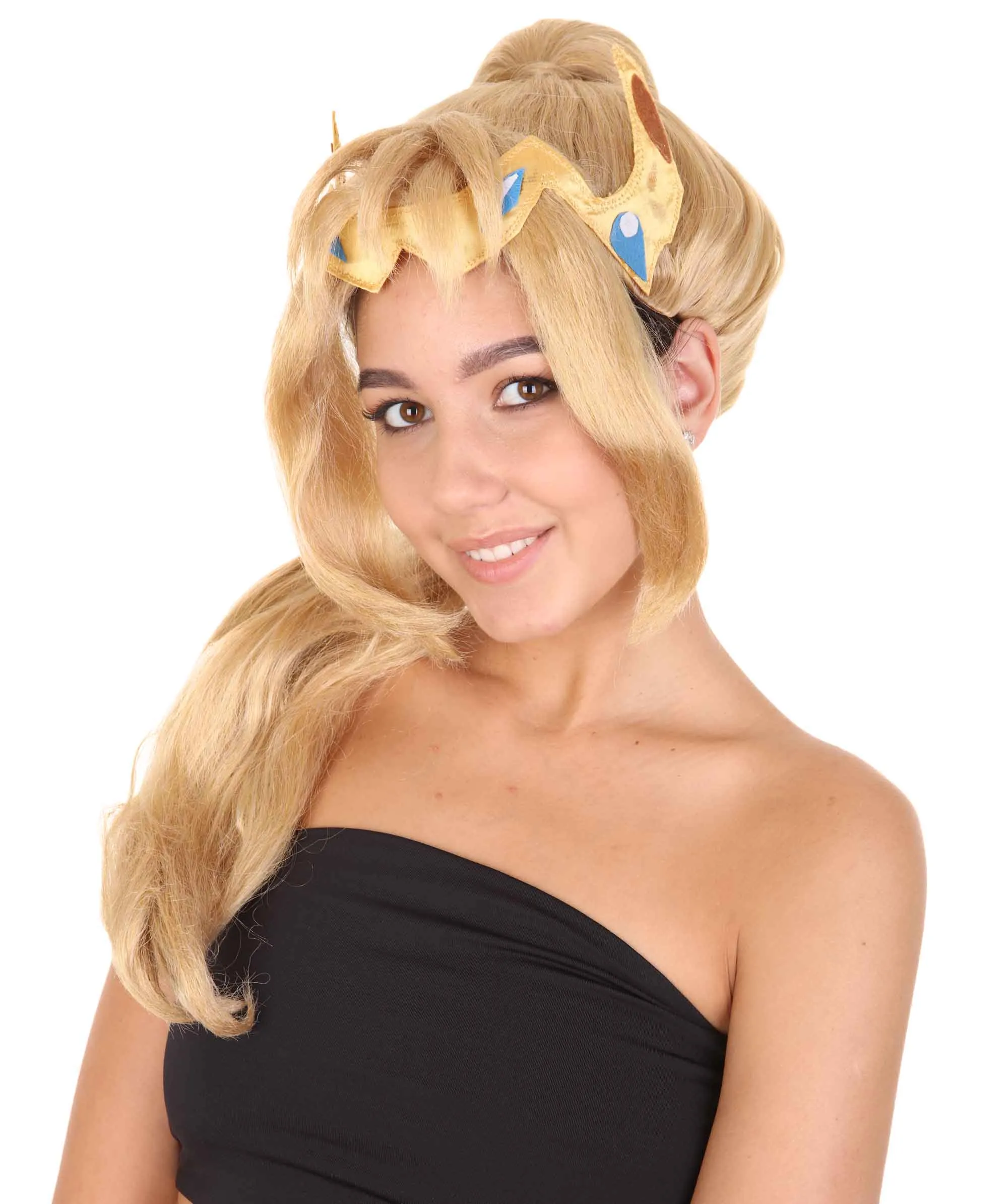 Womens Fantasy Comic Cosplay Ponytail Wig , Gold TV/Movie Wigs , Premium Breathable Capless Cap