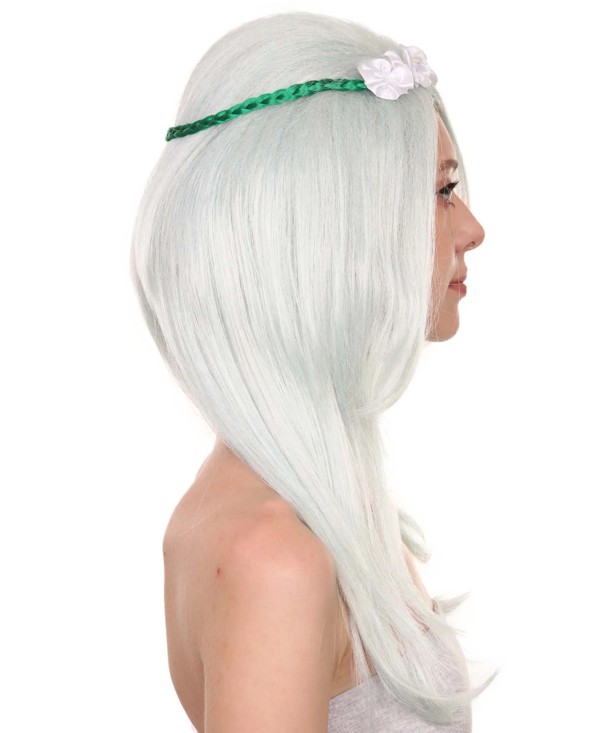 Womens Floral Fantasy Lt Green Wig with Flower Crown | Storybook & Fairytale Wigs | Premium Breathable Capless Cap