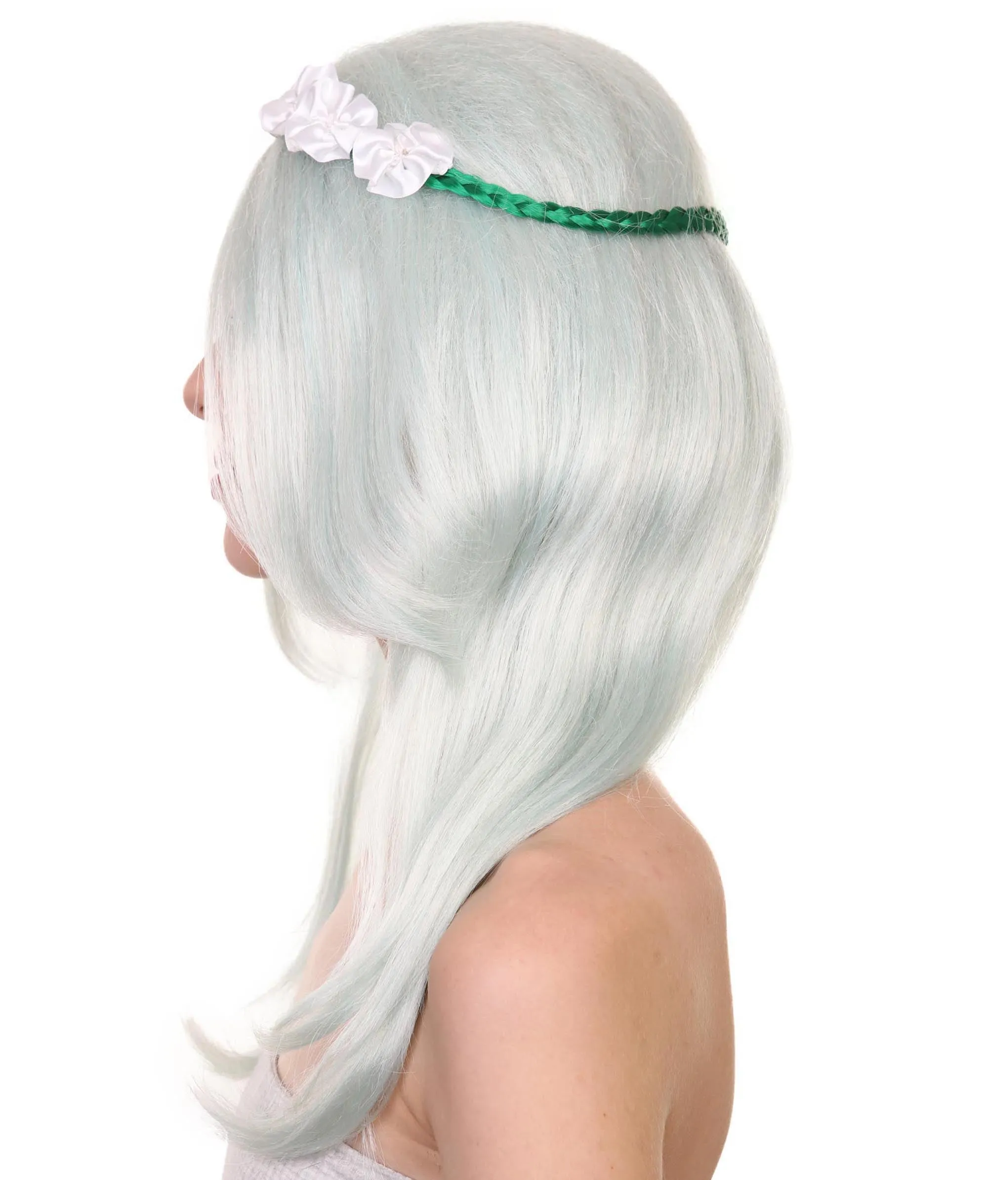 Womens Floral Fantasy Lt Green Wig with Flower Crown | Storybook & Fairytale Wigs | Premium Breathable Capless Cap