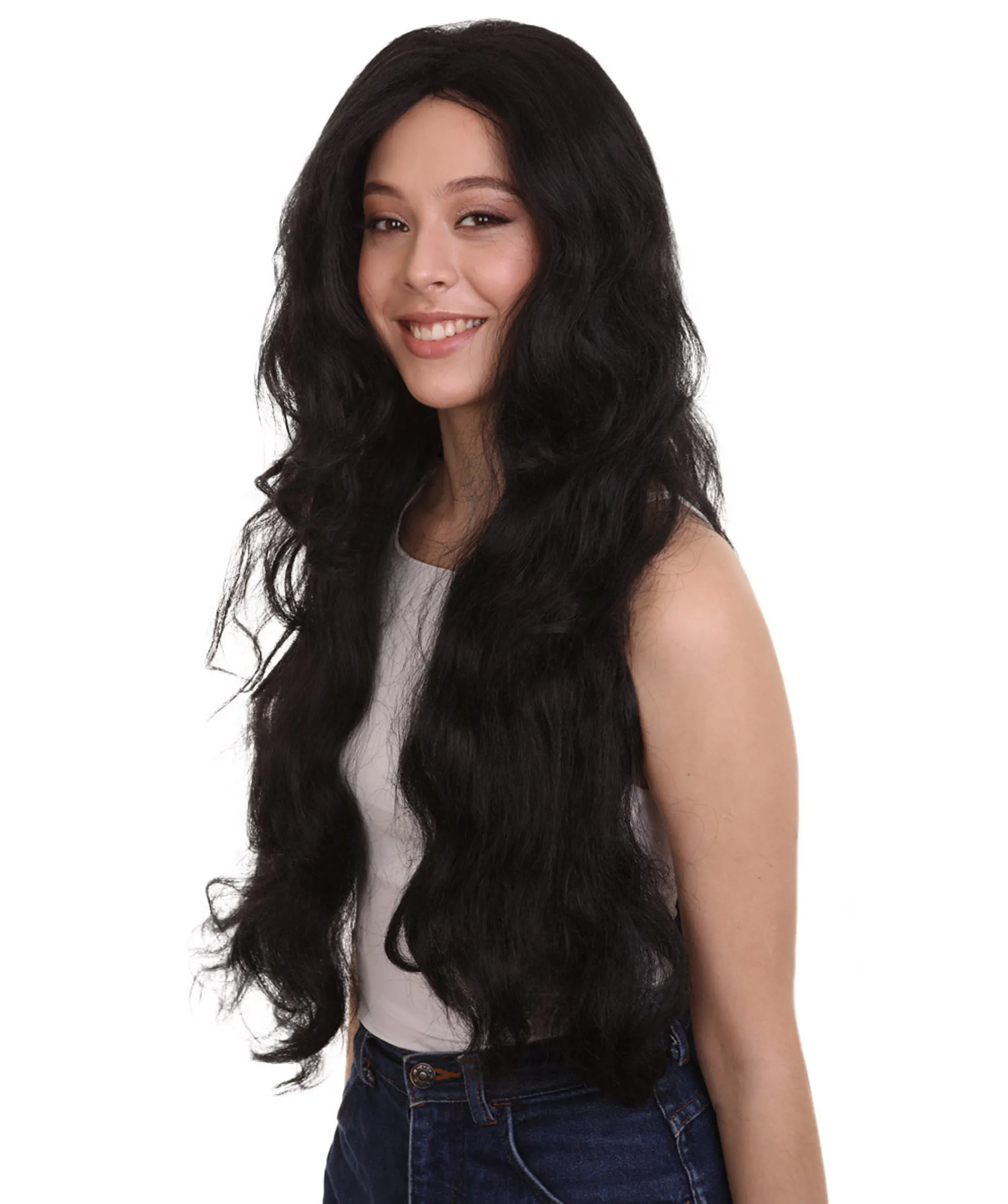 Women's Long Black Straight Side Part Cosplay Wig | Premium Breathable Capless Cap