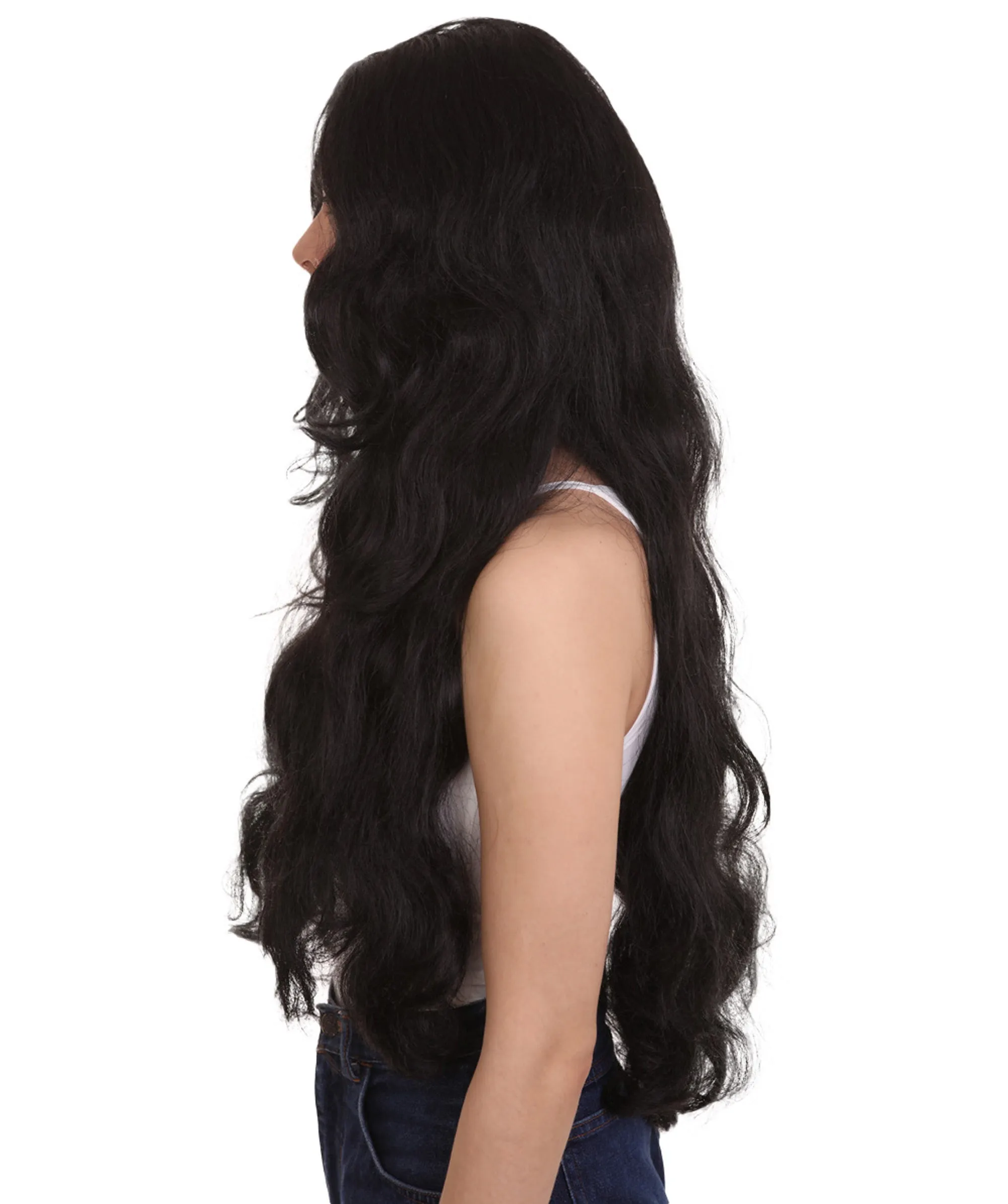 Women's Long Black Straight Side Part Cosplay Wig | Premium Breathable Capless Cap