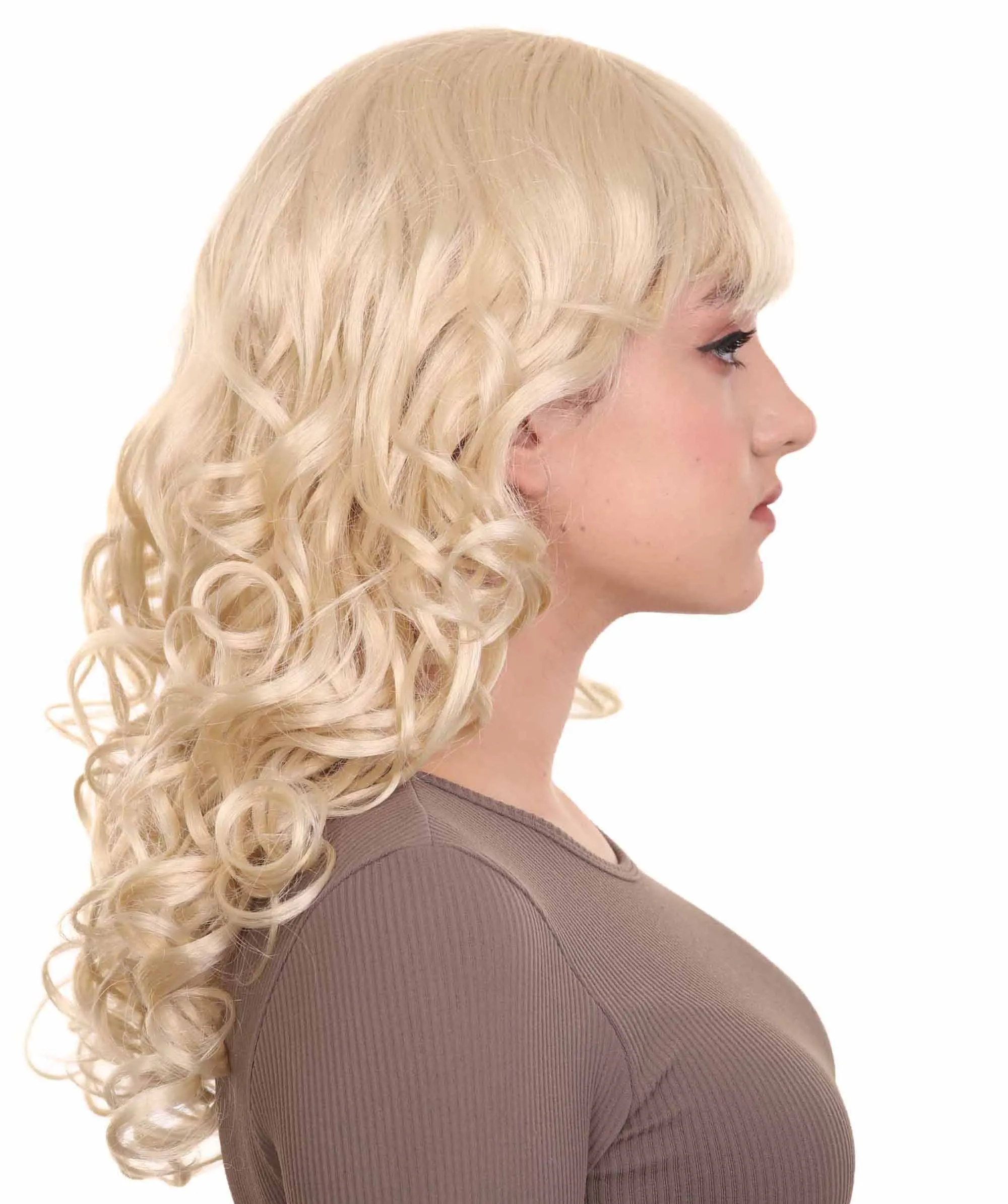 Womens Long Blonde Curly Wig | Dramatical Fancy Wig | Premium Breathable Capless Cap