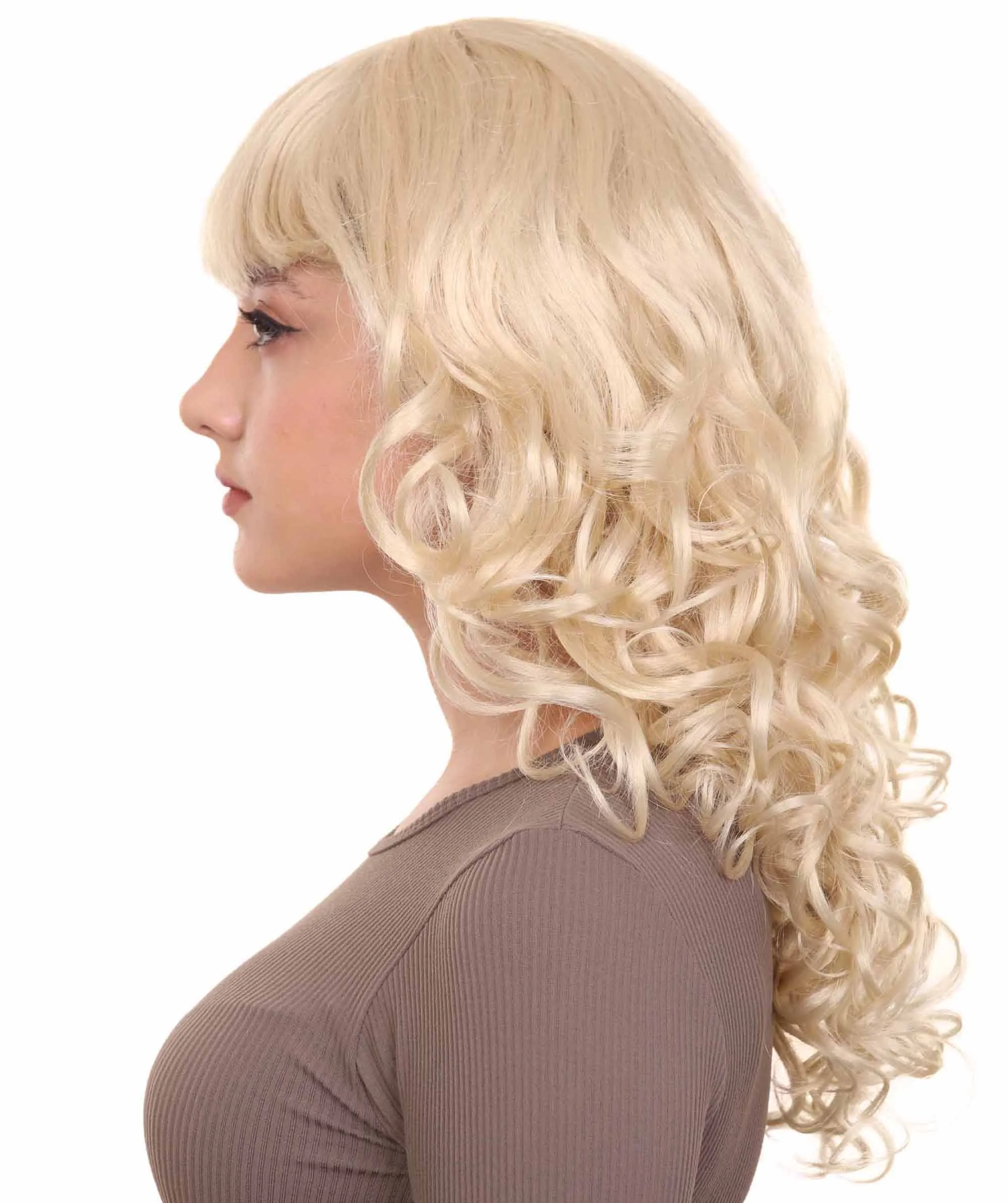 Womens Long Blonde Curly Wig | Dramatical Fancy Wig | Premium Breathable Capless Cap