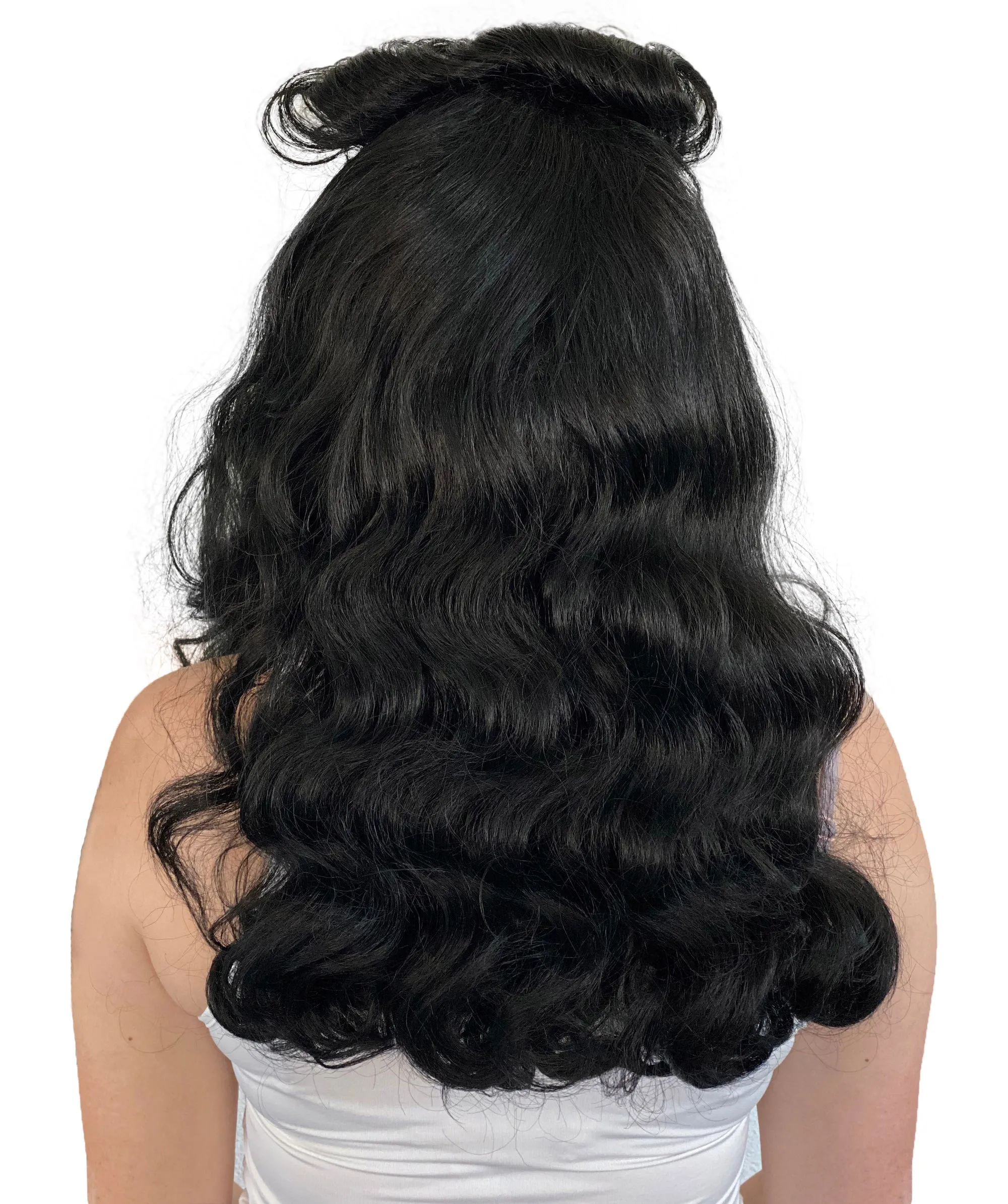 Womens Pin Up Babe Wig | Black Natural Looking Traditional Wig | Premium Breathable Capless Cap