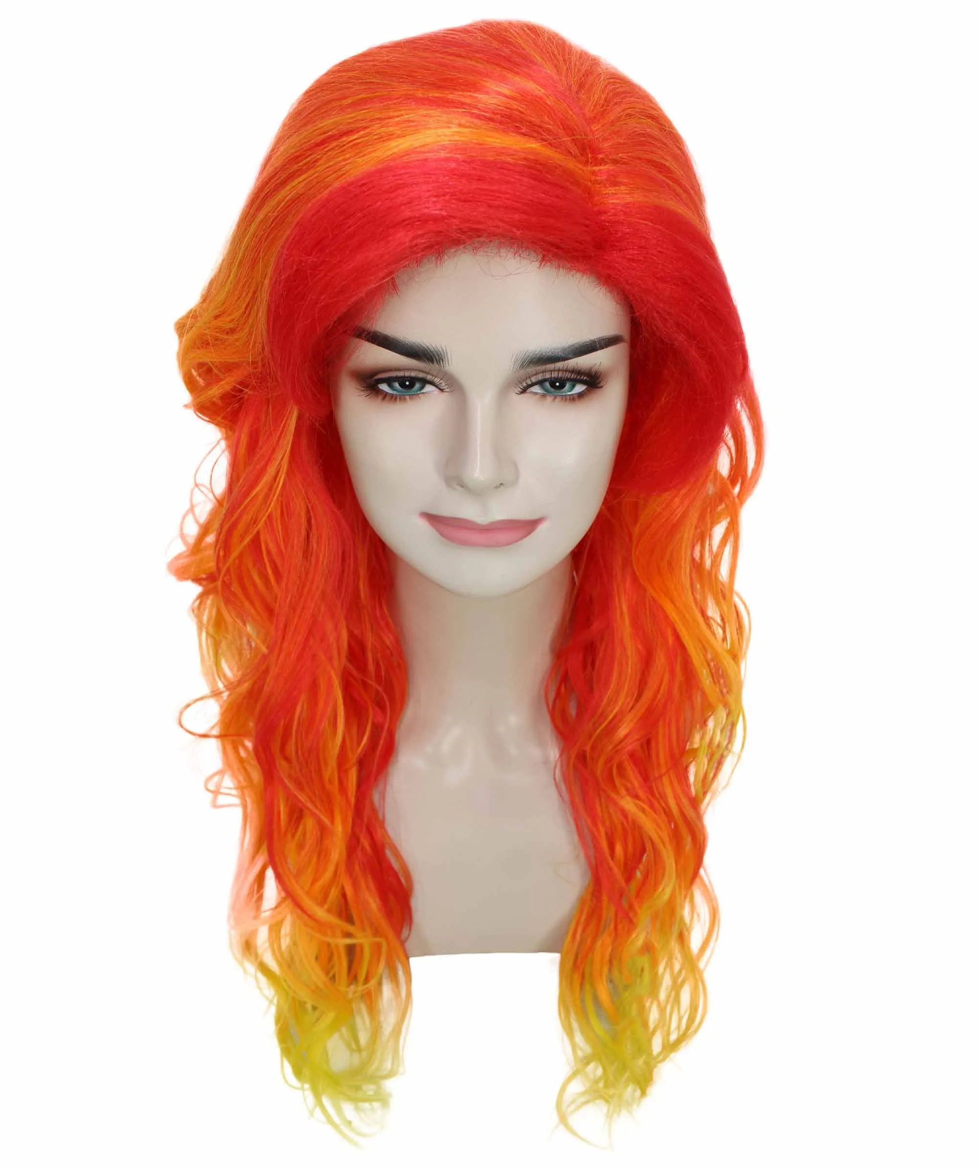 Women's Red and Yellow Color Wavy Long Length Trendy Flaming Beauty Wig