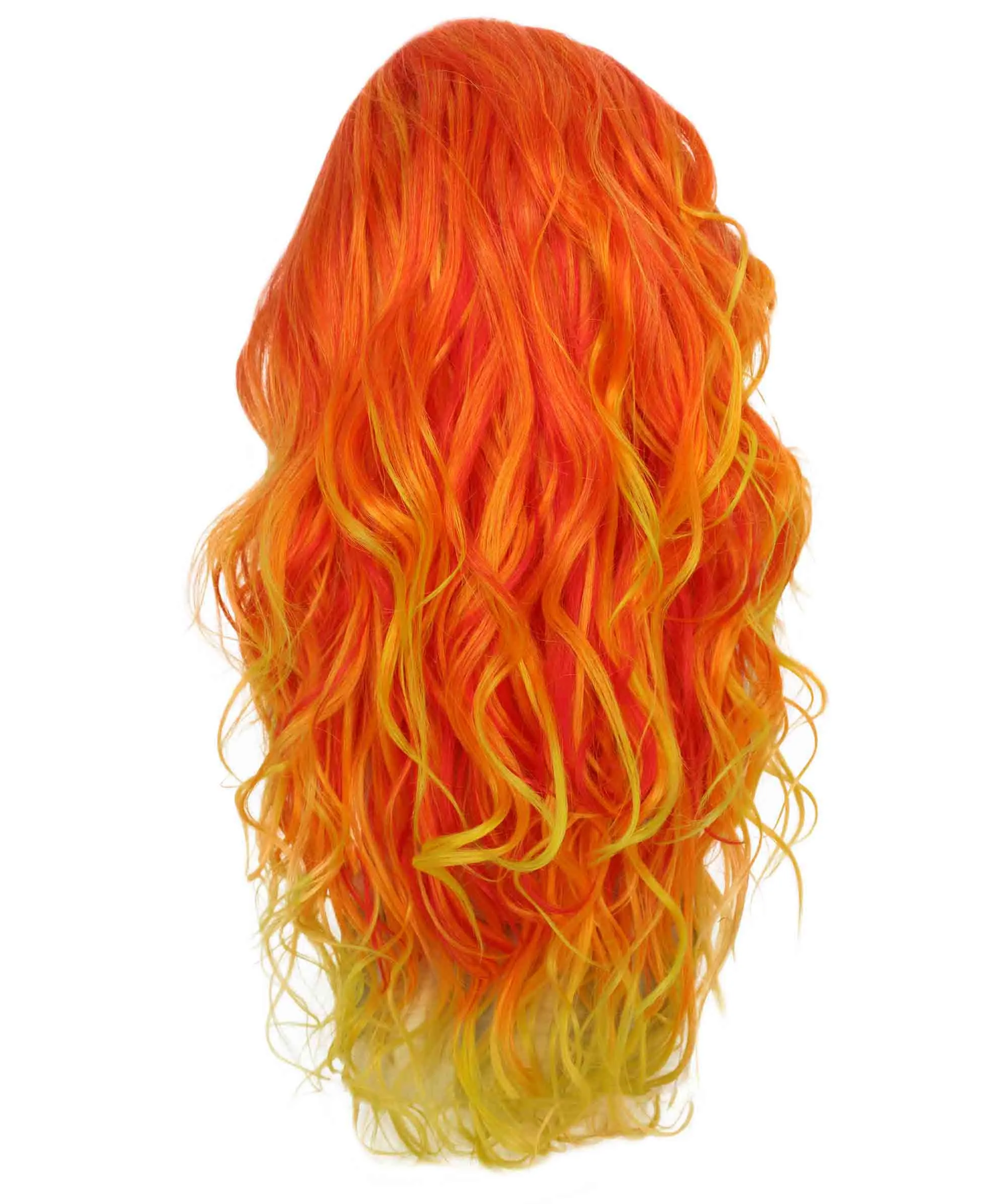Women's Red and Yellow Color Wavy Long Length Trendy Flaming Beauty Wig