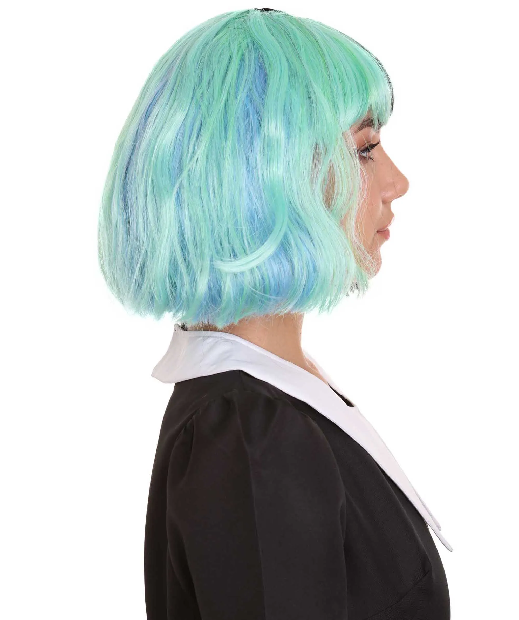 Women's Shoulder Length Contrasting Two Tone Artist Wig - Soft Mint Green and Jet Black Hair - Capless Cap Design