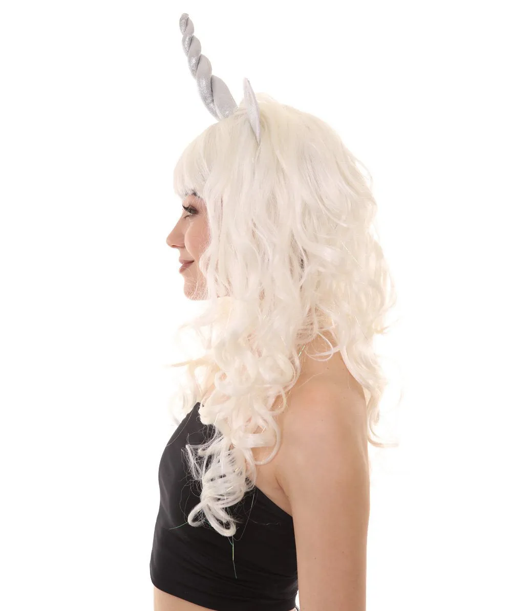 Womens Unicorn Horn and Ears Wig | White Unicorn Wigs | Premium Breathable Capless Cap